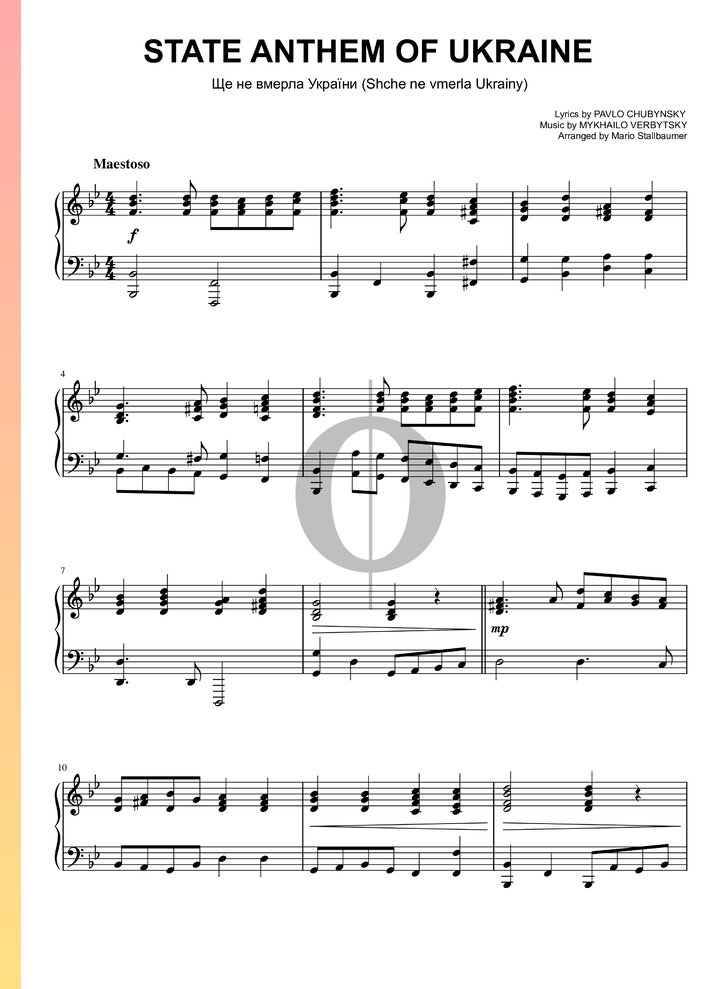 Ukraine National Anthem (Mykhailo Verbytsky) Piano Sheet Music - OKTAV