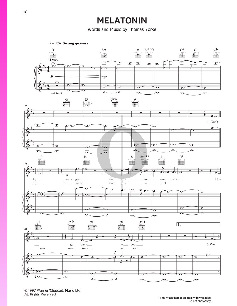 Melatonin Script Melatonin (Radiohead) Piano Sheet Music - OKTAV