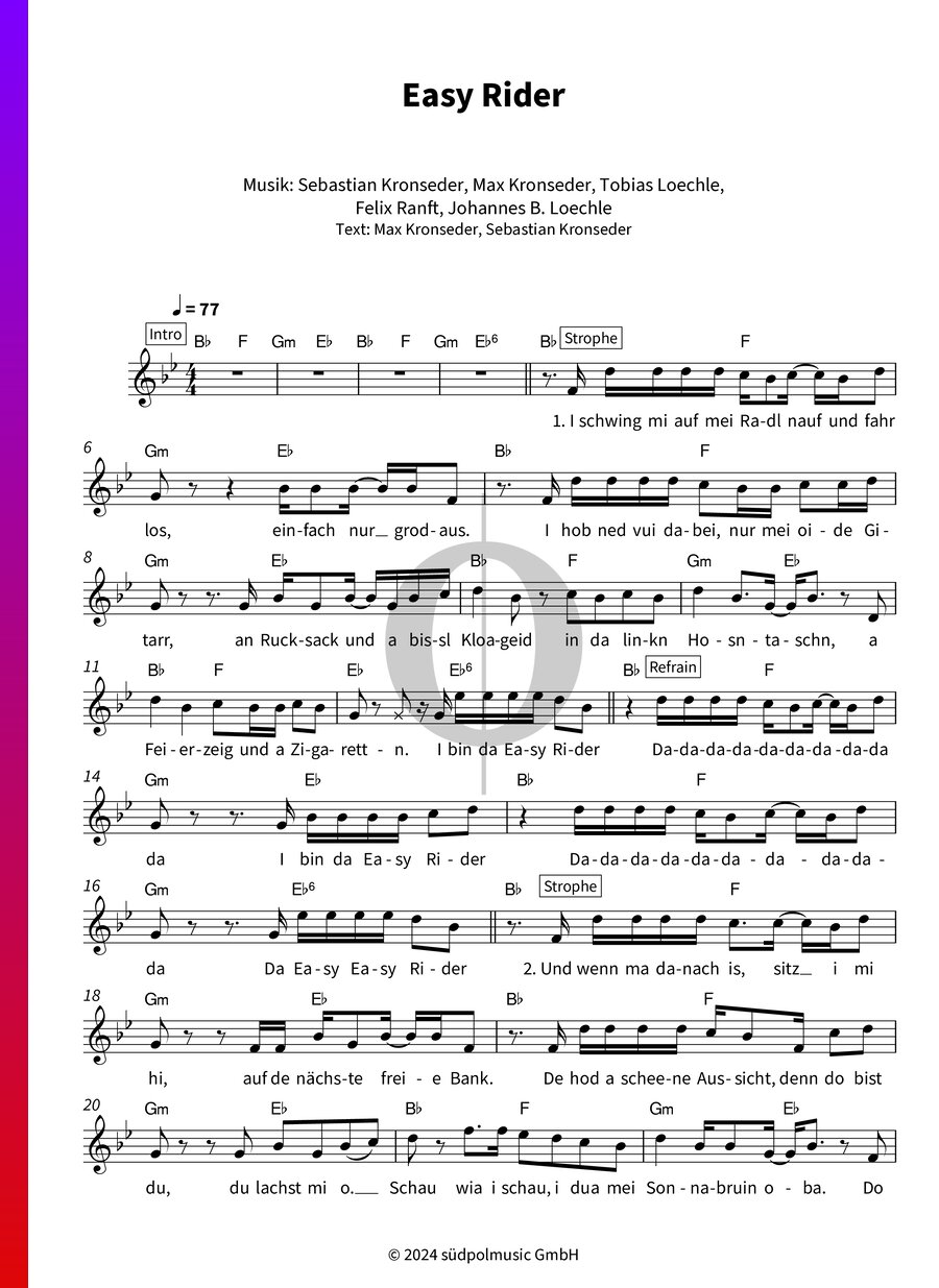 Easy Rider (DeSchoWieda) Piano Sheet Music OKTAV