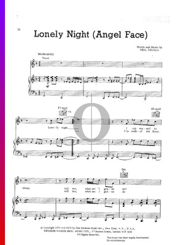 Lonely Night (Angel Face) bladmuziek
