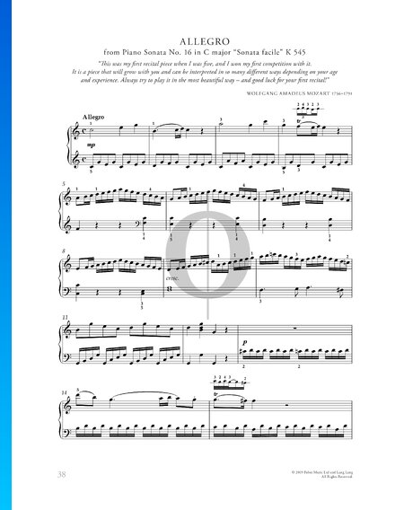 Piano Sonata No. 16 C Major, KV 545: 1. Allegro