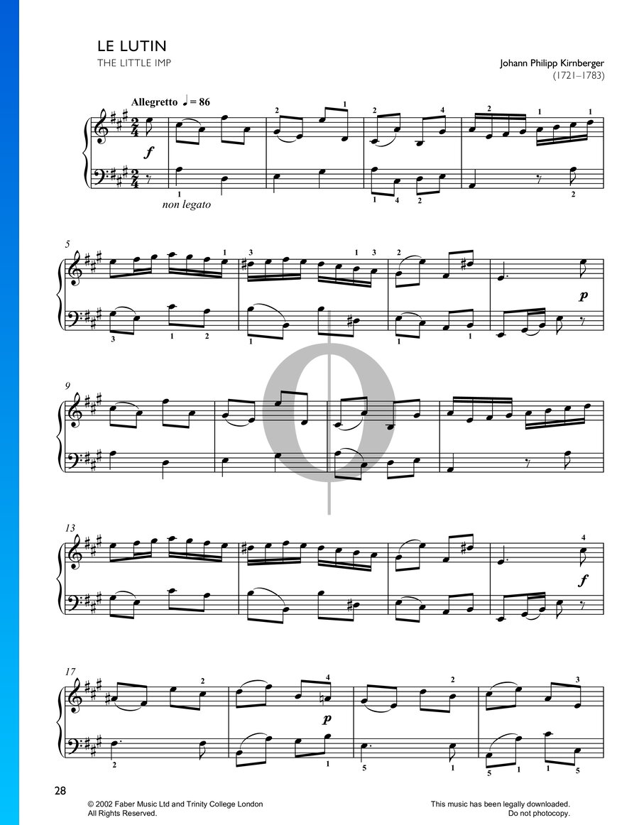 Le Lutin (Johann Philipp Kirnberger) Piano Sheet Music - OKTAV