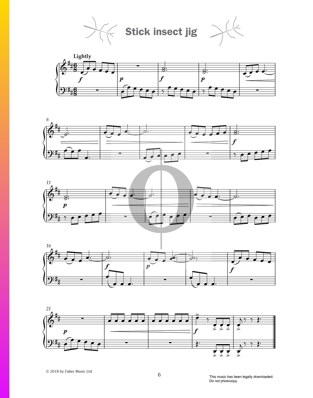 Insect Music Notes Stick Insect Jig (Paul Harris) Piano Sheet Music - OKTAV