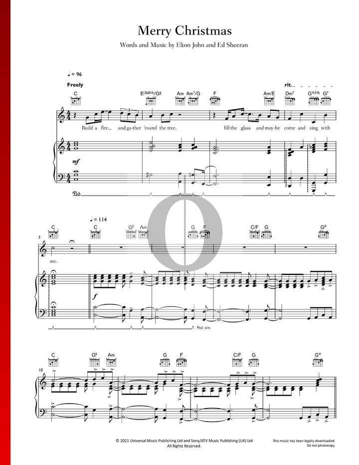 Merry Christmas Sheet Music (Piano, Voice, Guitar) - PDF Download &amp; Streaming - OKTAV