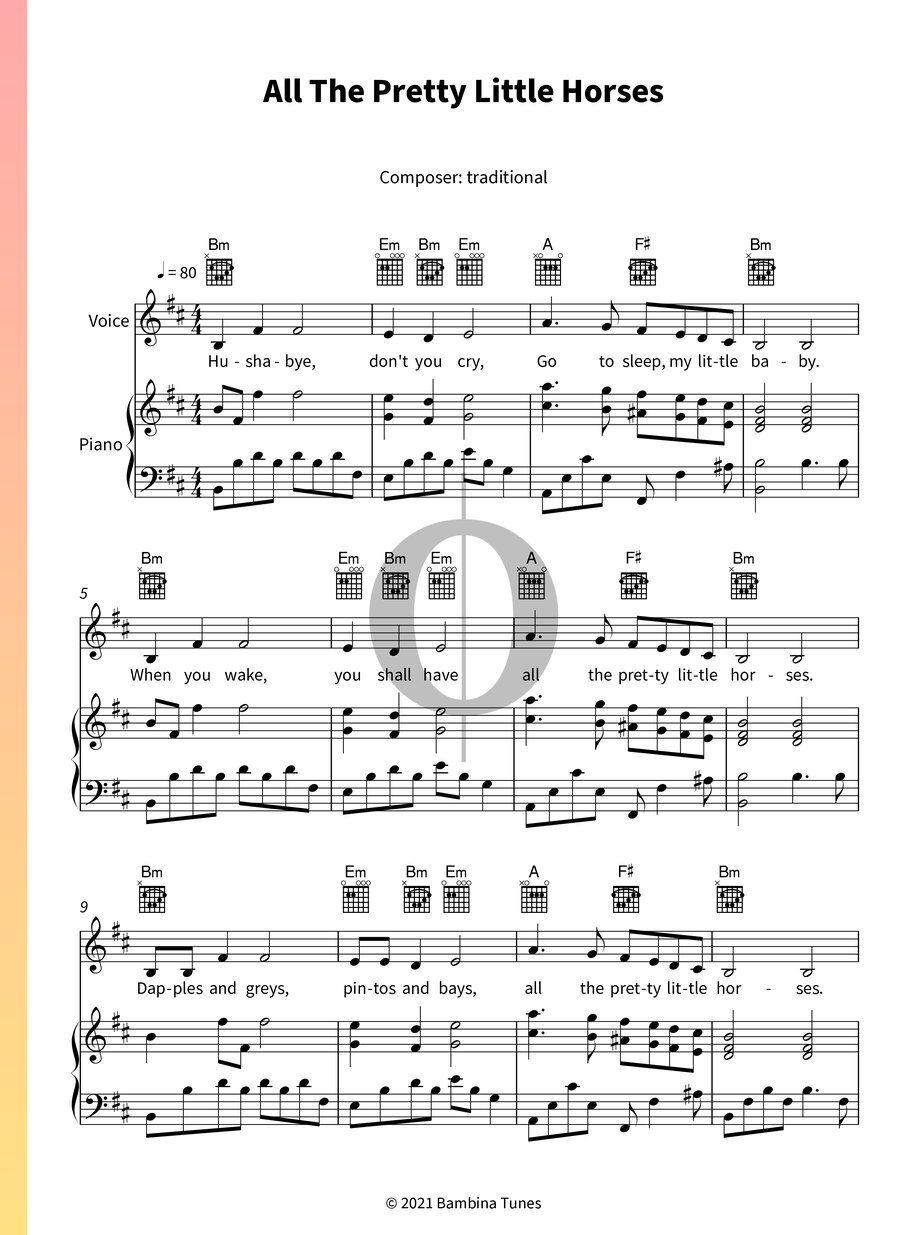 All The Pretty Little Horses (Anonymous) Piano Sheet Music - OKTAV