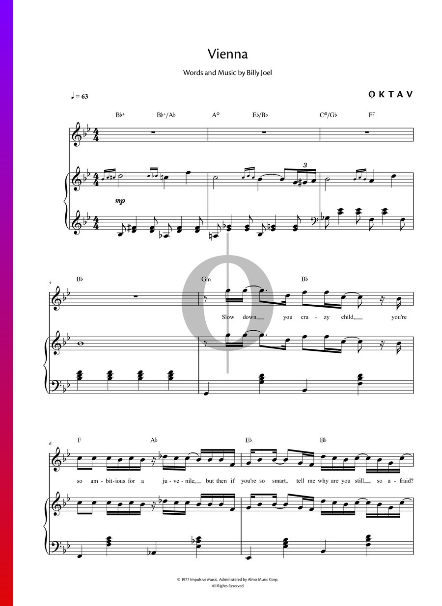 Vienna (Billy Joel) Piano Sheet Music - OKTAV