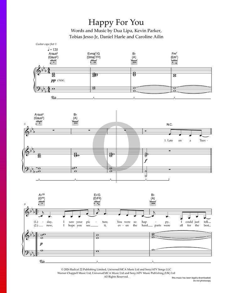 Happy For You (Dua Lipa) Piano Sheet Music OKTAV