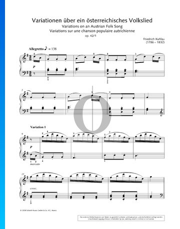 Partition Variations sur une chanson populaire autrichienne, op. 42 n° 1