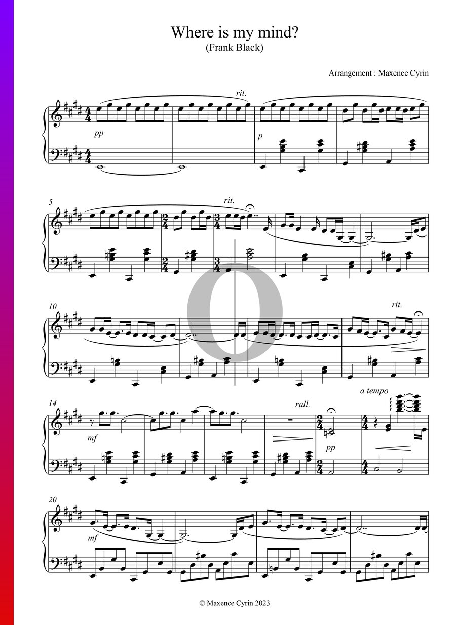  where is my mind noten piano solo von maxence cyrin niveau