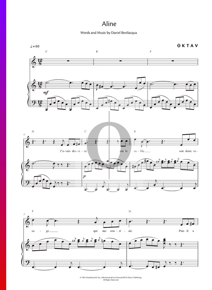 Aline (Christophe) Piano Sheet Music OKTAV