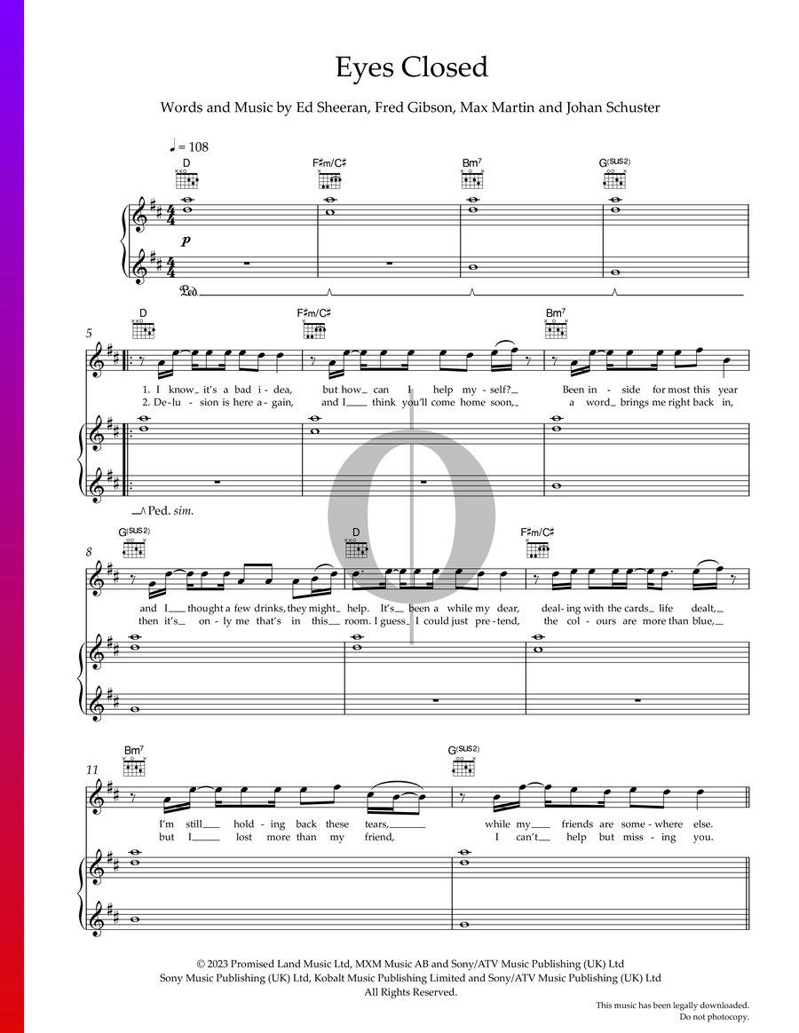 Eyes Closed » Ed Sheeran Partituras de piano OKTAV