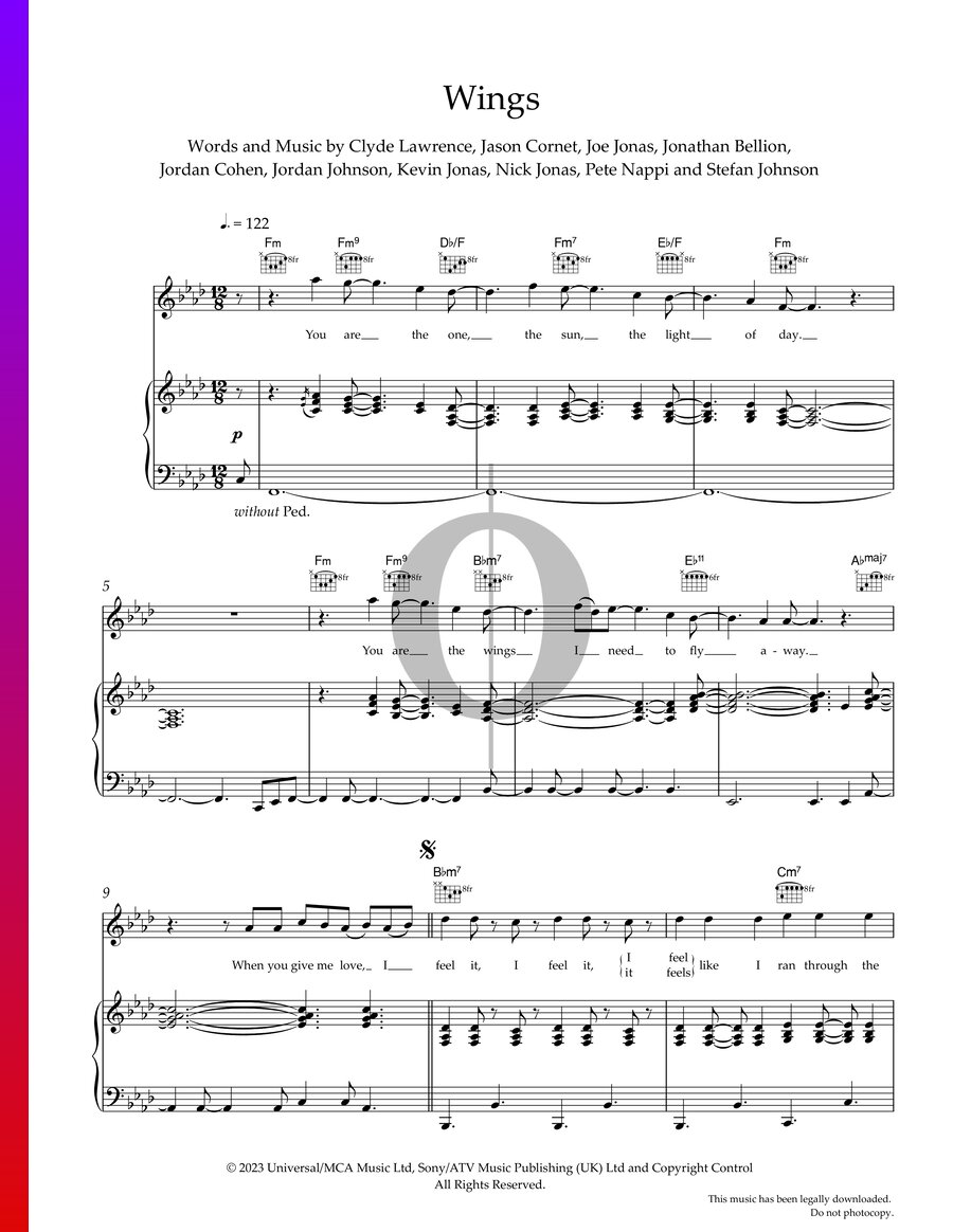 Wings (Jonas Brothers) Piano Sheet Music OKTAV