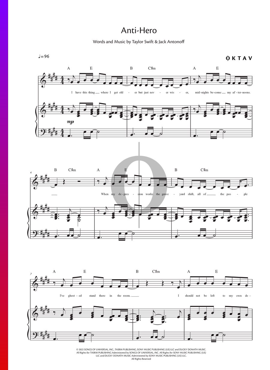 Anti-Hero (Taylor Swift) Piano Sheet Music - OKTAV