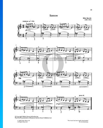 For Children, Sz. 42 Vol. 2: No. 7 Sorrow Sheet Music