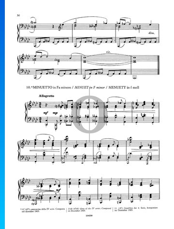 Little Songs, Series 4: No. 11 Minuet in F Minor Partitura