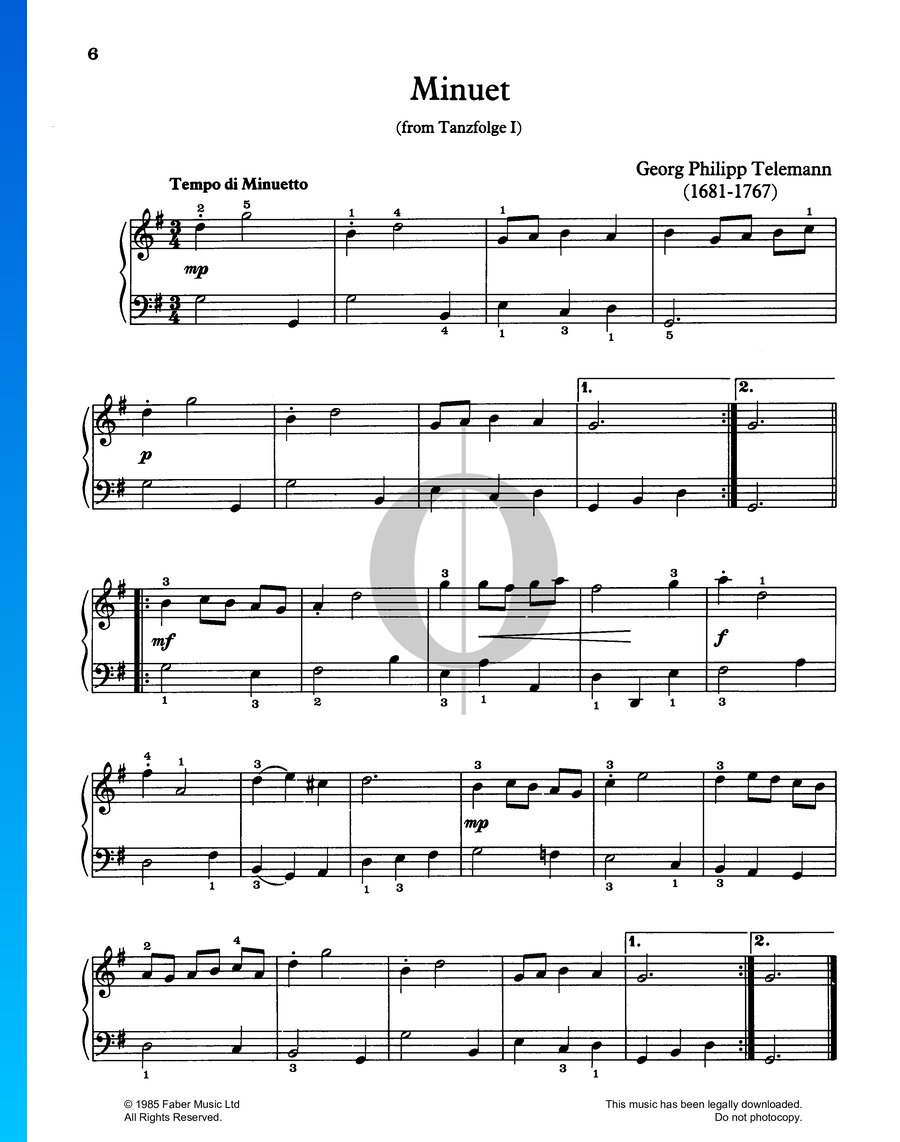 Minuet in G Major (Telemann) (Georg Philipp Telemann) Piano Sheet Music ...