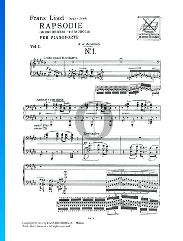 Ungarische Rhapsodie Nr. 1, S.244/1 Musik-Noten