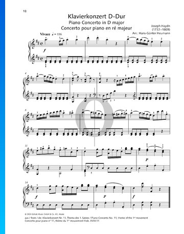 Piano Concerto No. 11 in D Major: 1. Vivace Sheet Music