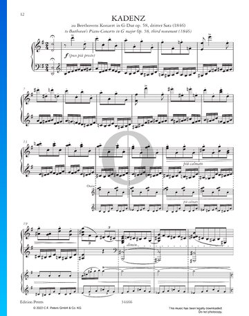 Cadenza to Beethoven's Piano Concerto in G Major Op. 58, third movement Sheet Music