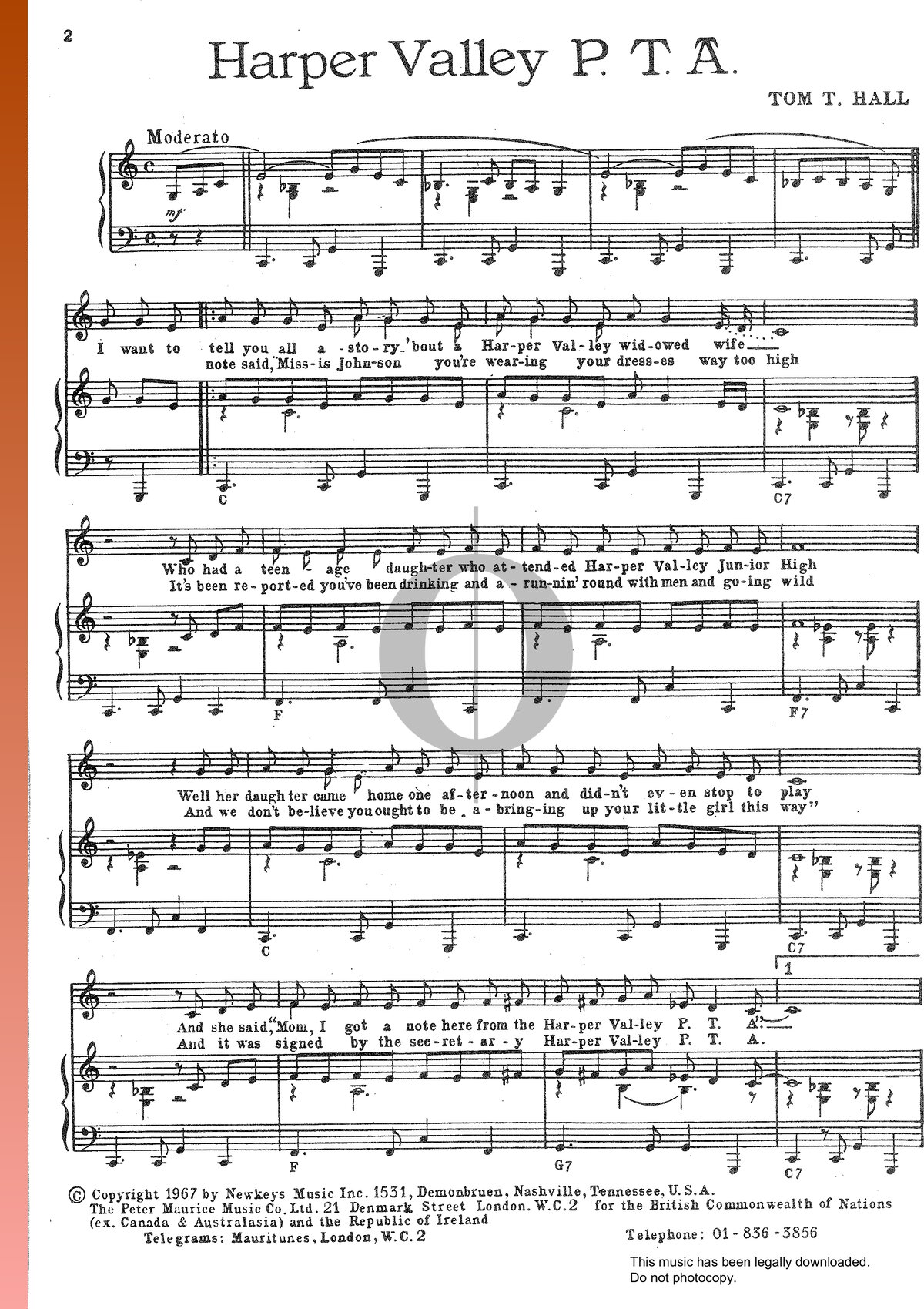 Harper Valley P.T.A. Sheet Music (Piano, Voice) - OKTAV