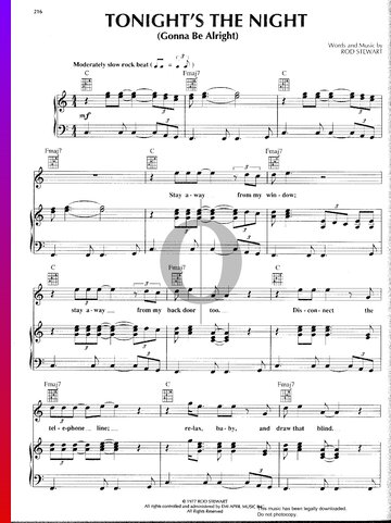 Tonight's The Night (Gonna Be Alright) Sheet Music