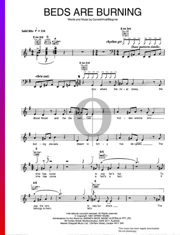 Beds Are Burning Sheet Music