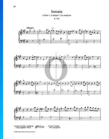 Sonata in A Major, K. 322 Spartito