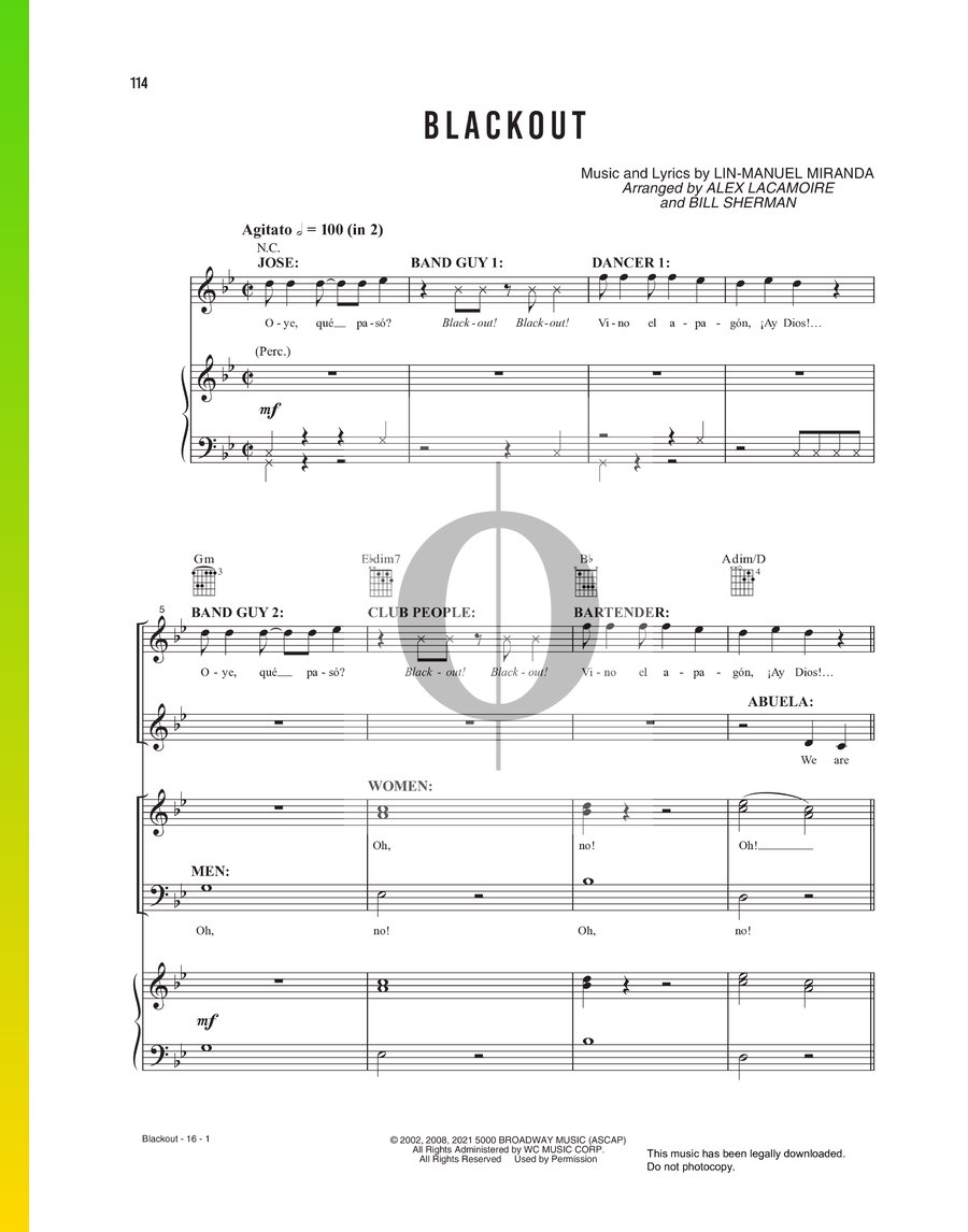 Blackout (LinManuel Miranda) Piano Sheet Music OKTAV