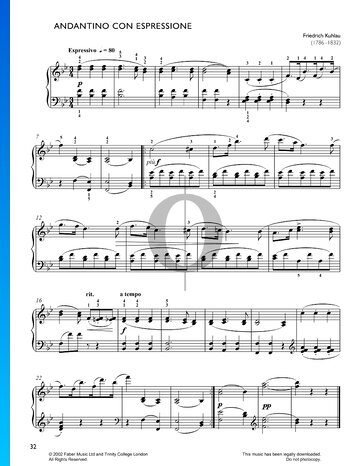 Partition Sonatina in F Major, Op.55 No.4: 2. Andantino Con Espressione