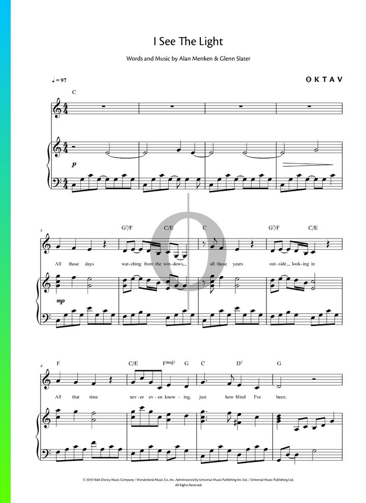 I See The Light Piano Sheet Music from Tangled by Mandy Moore, Zachary