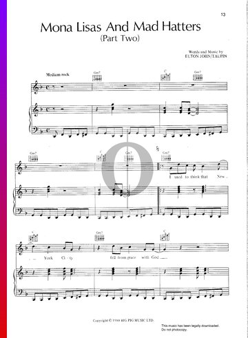 Mona Lisas And Mad Hatters (Part Two) Sheet Music
