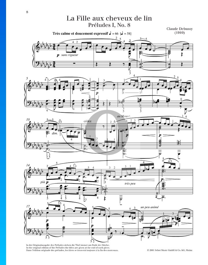 La fille aux cheveux de lin (claude debussy) piano sheet music - oktav