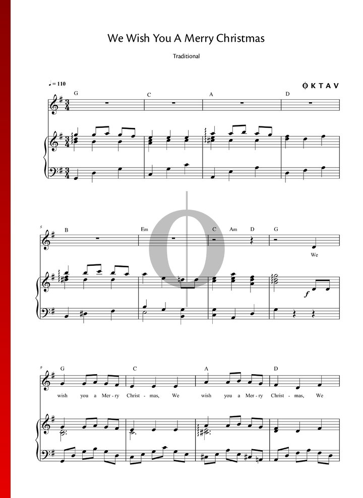 We Wish You A Merry Christmas (Anonymous) Piano Sheet Music - OKTAV