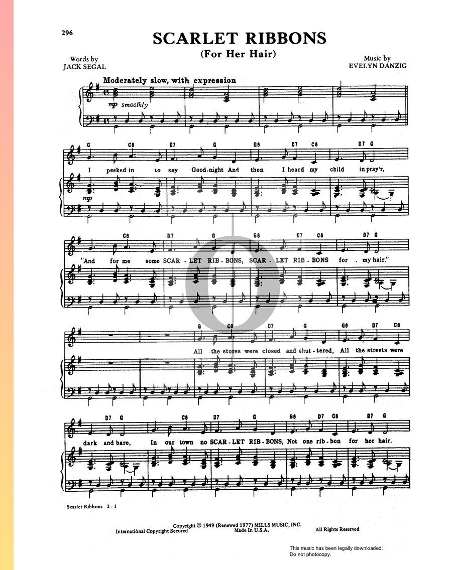 Scarlet Ribbons (For Her Hair) (Jo Stafford) Piano Sheet Music OKTAV