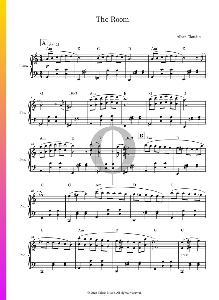The Room (Alban Claudin) Piano Sheet Music - OKTAV