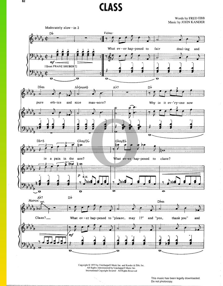 Class (John Kander) Piano Sheet Music - OKTAV