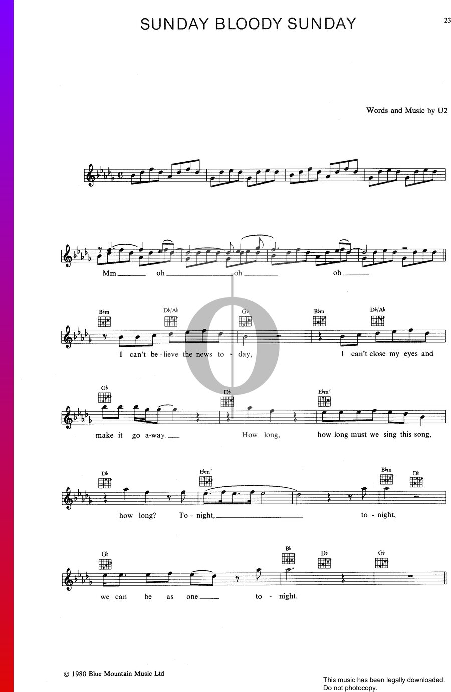 Sunday Bloody Sunday » U2 Partitions de piano OKTAV