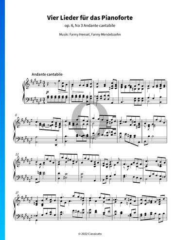 Vier Lieder für das Pianoforte, Op. 6 No. 3 Andante cantabile Spartito