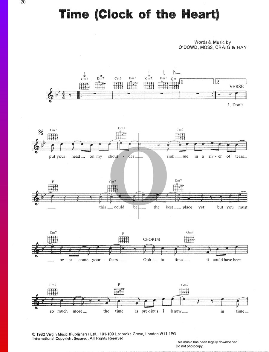 Time (Clock Of The Heart) (Culture Club) Piano Sheet Music OKTAV