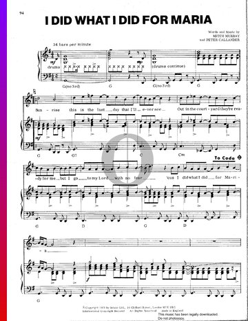 I Did What I Did For Maria Sheet Music