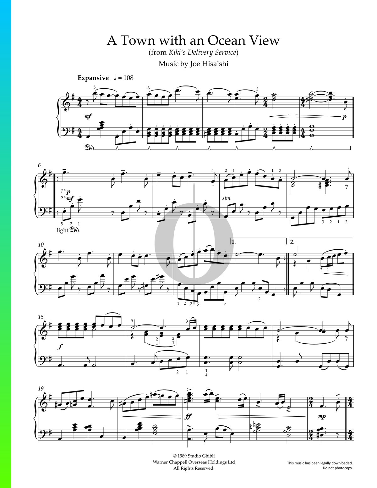 A Town with an Ocean View Piano Sheet Music from Kiki's Delivery