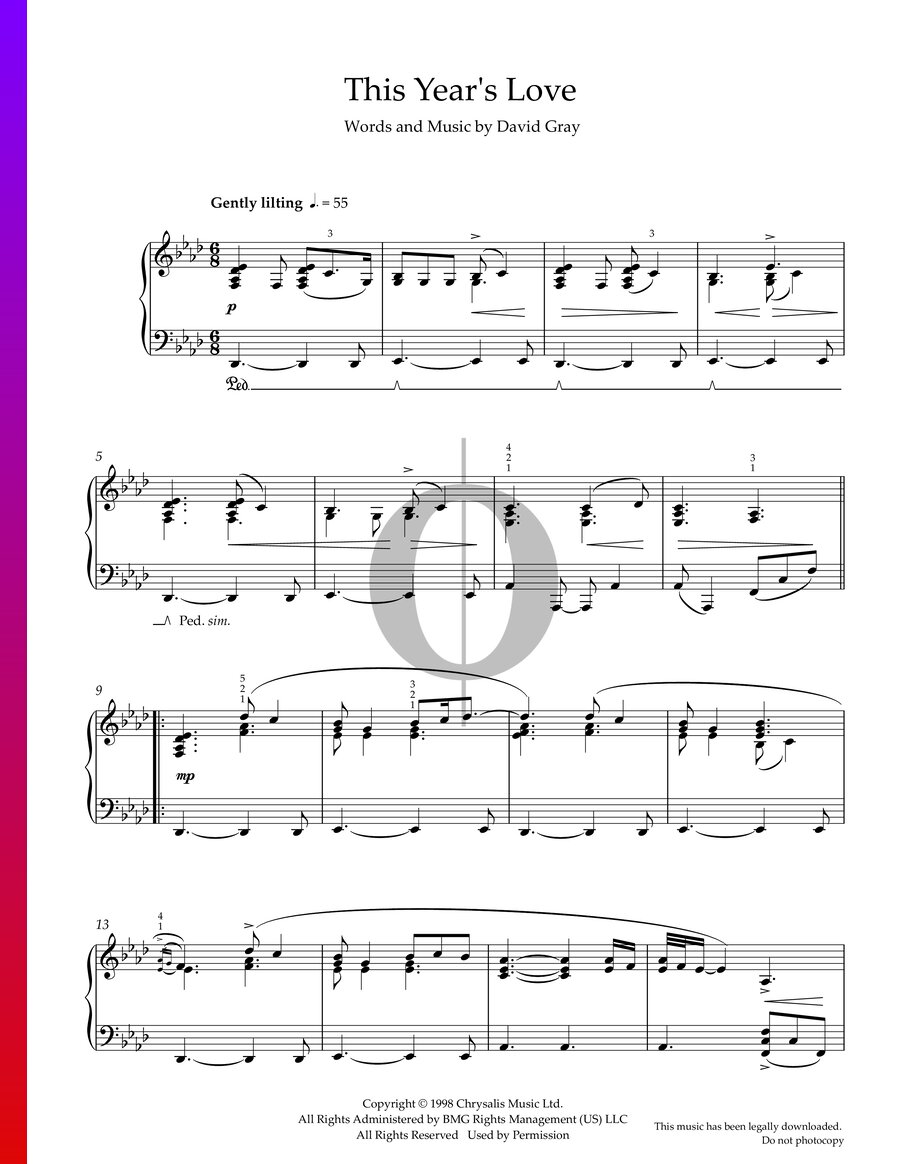 This year s love david gray piano sheet music oktav