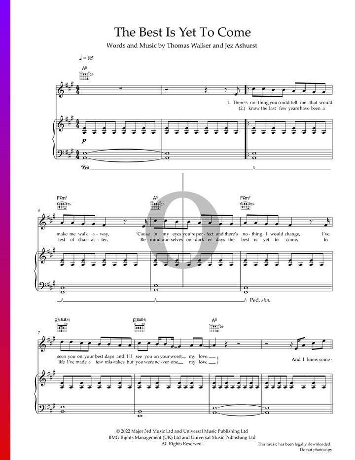 The Best Is Yet To Come (Tom Walker) Piano Sheet Music OKTAV