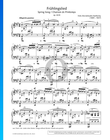Romances sans paroles, op. 62 n° 6 : Allegretto grazioso en La majeur (Chanson de printemps)