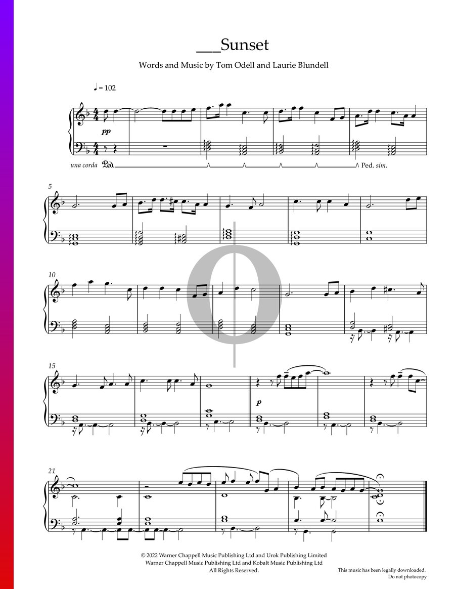 ___Sunset » Tom Odell Partitions de piano OKTAV
