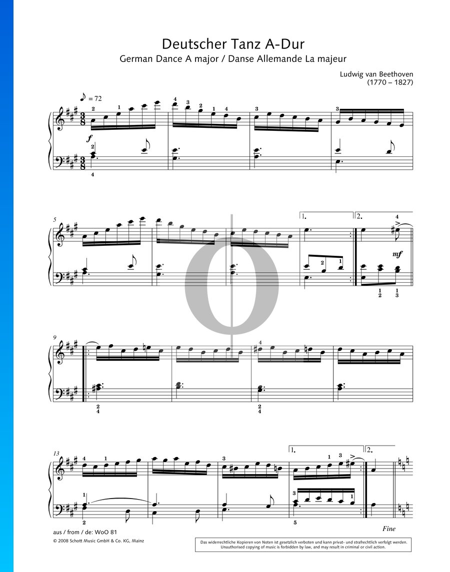 Partition Dance Allemande en La Majeur, WoO 81 » Ludwig van Beethoven