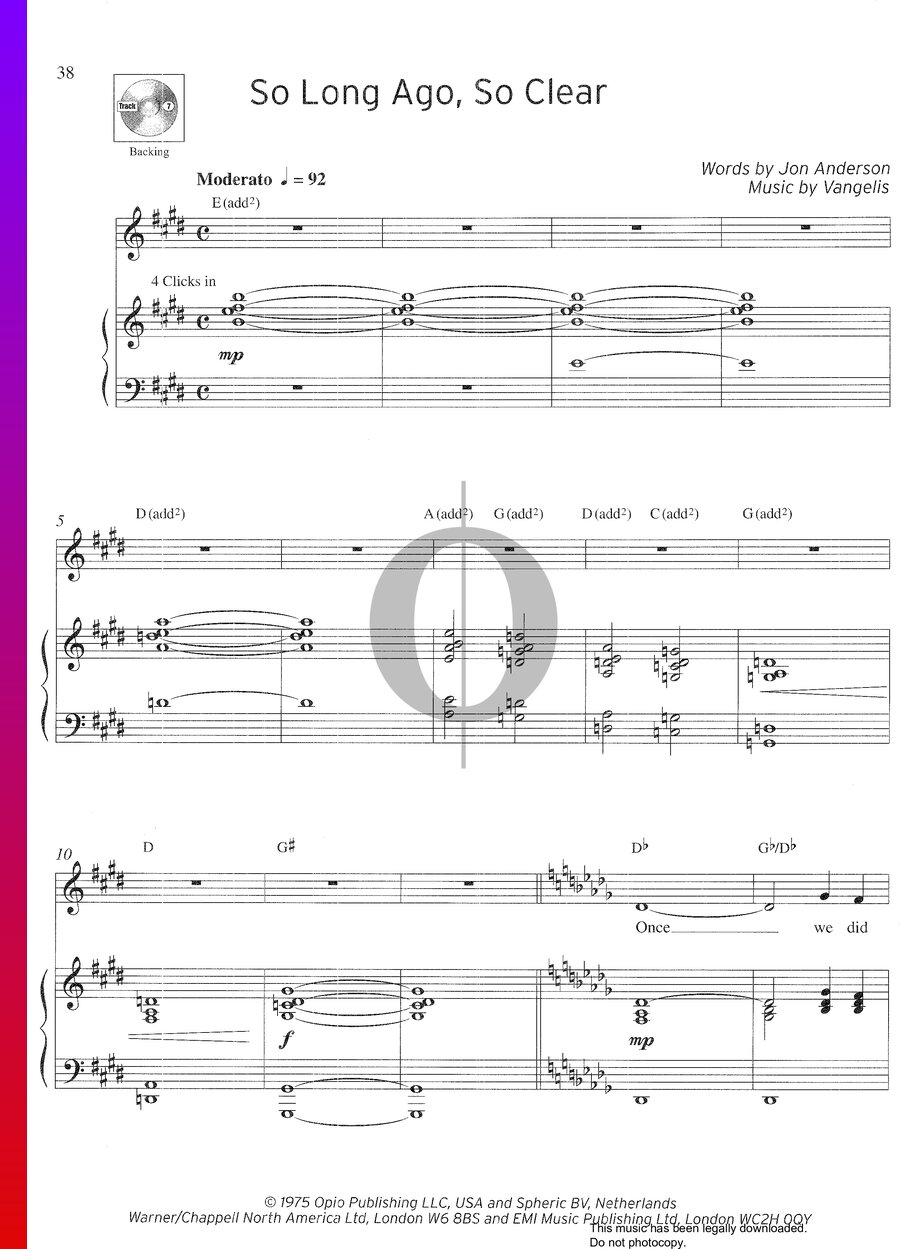 So Long Ago, So Clear (Vangelis) Piano Sheet Music OKTAV