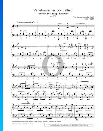 Canciones sin palabras, Canción de góndola, Op. 19. n.º 6 Partitura