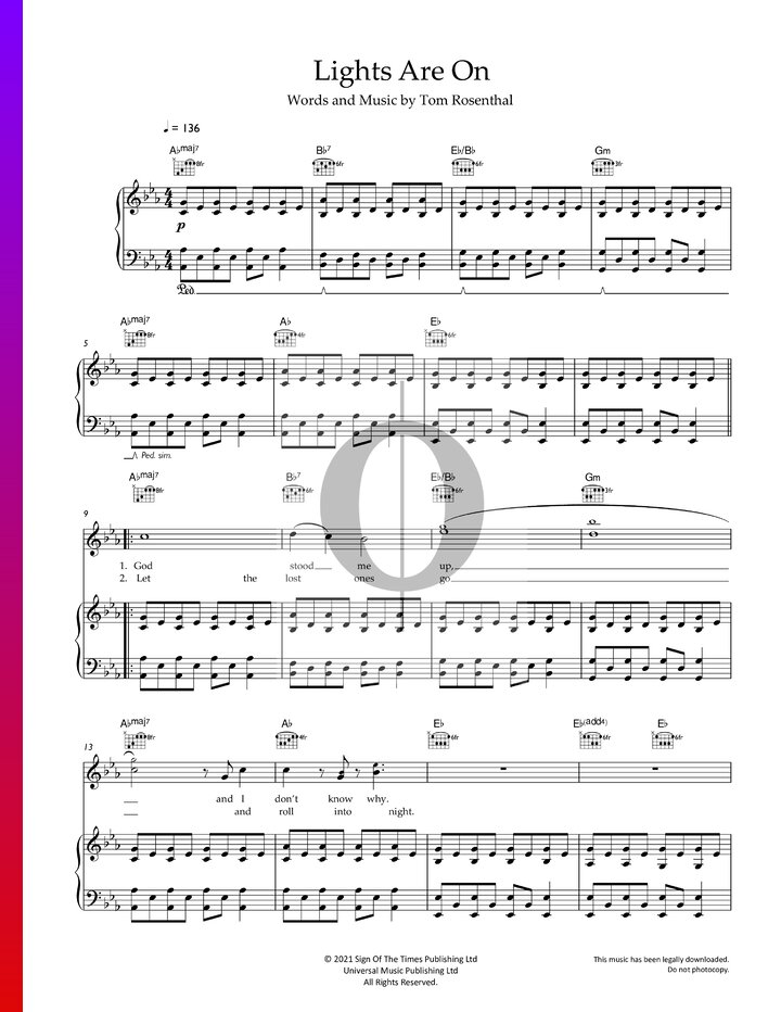 Lights Are On Sheet Music Piano Voice Guitar Oktav