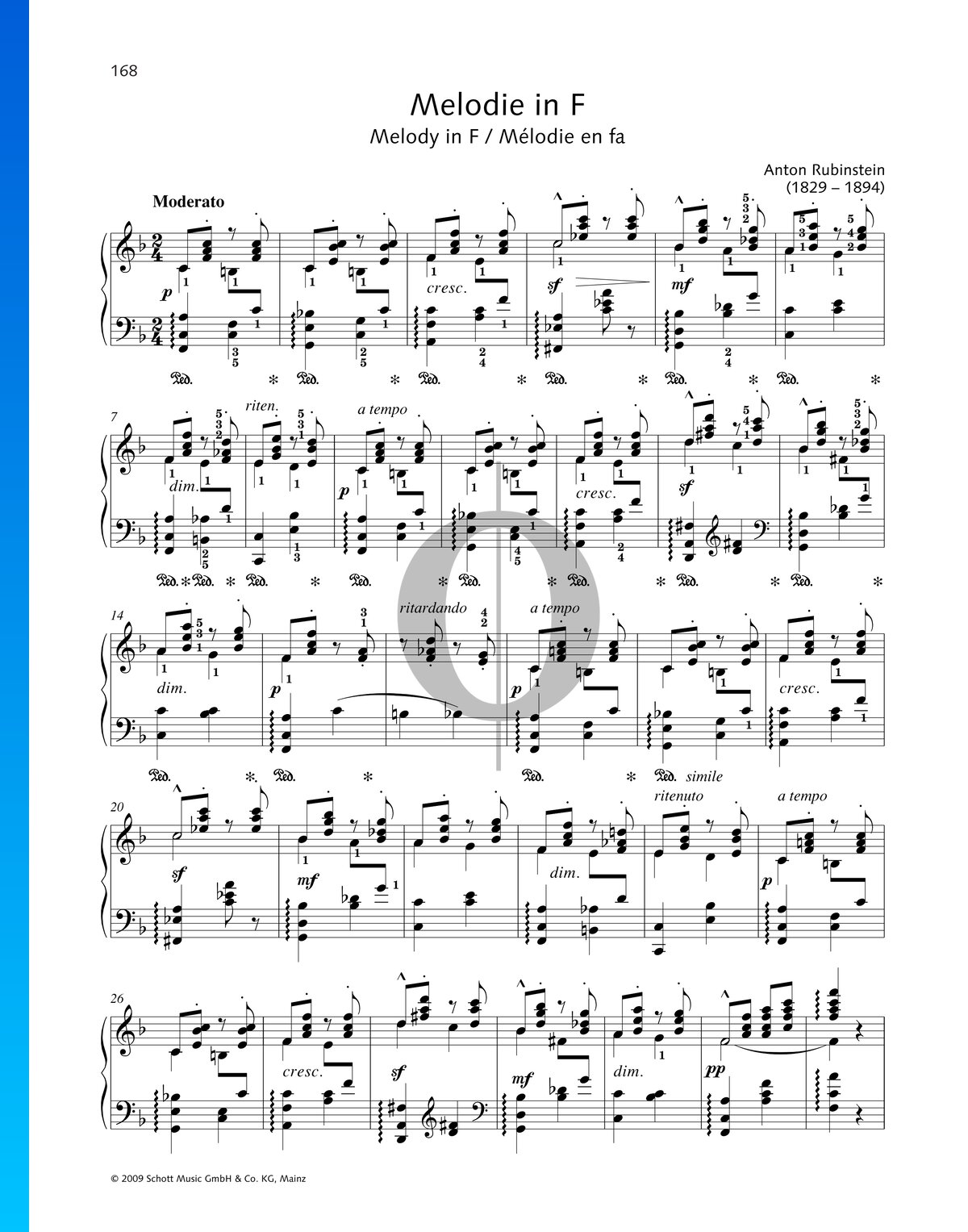 Melody In F sheet music for piano solo (PDF)